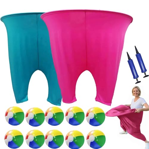 14Pcs Granny Pants Yard Game Set, 2 Oversized Granny Pants with 10 Bouncy Balls & 2 Pumps for Adults & Kids, Outdoor Tossing Game for Family Carnival Easter Party Reunion Field Day Backyard Gatherings - color: red+blue
