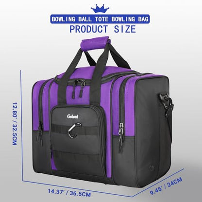Goloni 1 Ball Bowling Bag for Men, Durable Bowling Tote with Padded Holder & Ventilated Shoe Compartment (Fits Size 14) - color: Purple