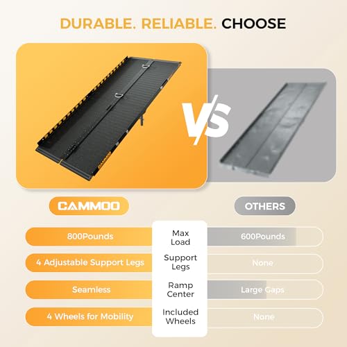 CAMMOO 6 FT Portable Wheelchair Ramp-800LBS Heavy-Duty, High-Strength Aluminum Alloy with 4 Adjustable Legs, 4 Wheels, Triple Anti-Slip and Seamless Design, Ideal for Home Steps, Threshold, Doorways - size: 6 FT