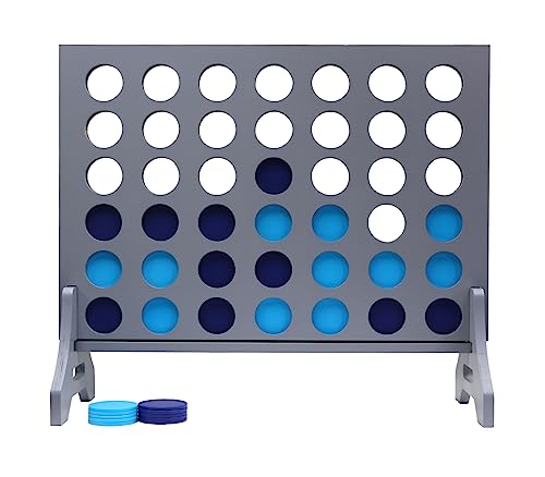 Giant 4 in a Row Game for Family & Adults – Tailgating Pros Jumbo Grey Wooden Four in a Row Indoor & Outdoor Yard Game for Family Party Fun, Portable Activities for Patio, Backyard, and Camping - color: Blue / Turquoise