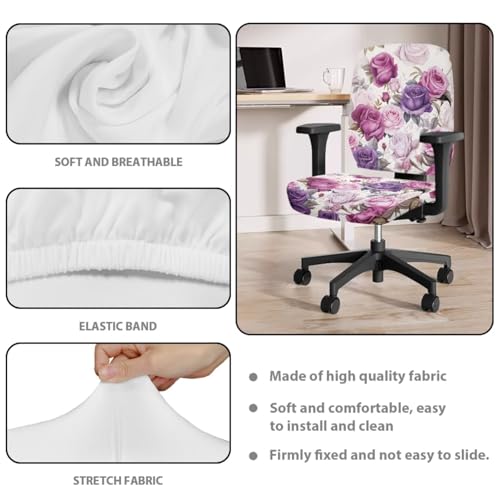 Office Chair Covers Rose Armrest Pads Elastic 4-Piece Set Stretchable Reusable Soft Desk Chair Seat Cover for Home Office and Gaming Setup - color: Rose