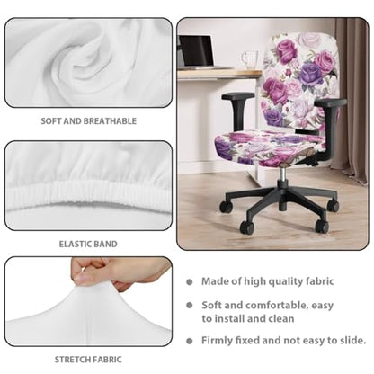Office Chair Covers Rose Armrest Pads Elastic 4-Piece Set Stretchable Reusable Soft Desk Chair Seat Cover for Home Office and Gaming Setup - color: Rose