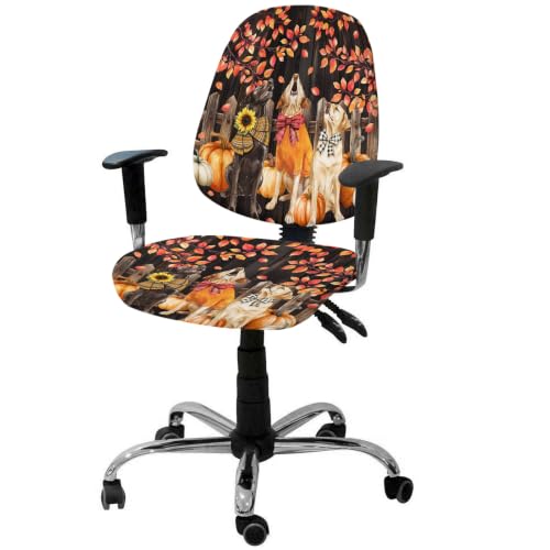 Savannan Office Chair Cover, Autumn Leaves Dog Pumpkin Fence Protective Stretch Elastic Universal Cover for Desk Task Chair,Computer Rotating Chair 1 Pcs Brown Wood Sunflower
