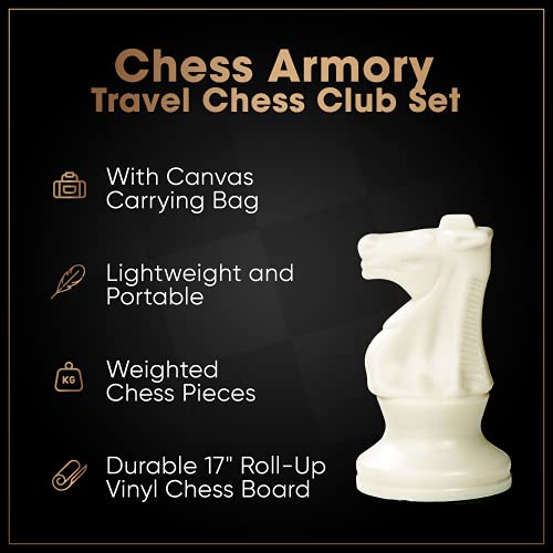 Chess Armory Large Chess Set 20" Weighted Tournament Set with Canvas Carrying Bag - Vinyl Roll Up Chess Board, Weighted Chess Pieces - 3.75 Inch King - Extra Queens - size: 20" Vinyl w/ Carrying Bag