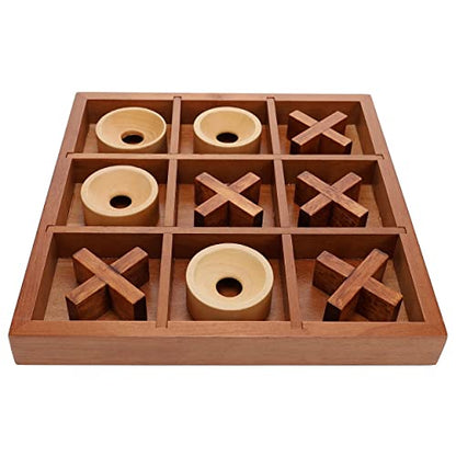 Wooden Tic Tac Toe Game – 9 Inch Solid Wood Board with X and O Pieces, Decorative Coffee Table Game, Classic Home Décor Accent