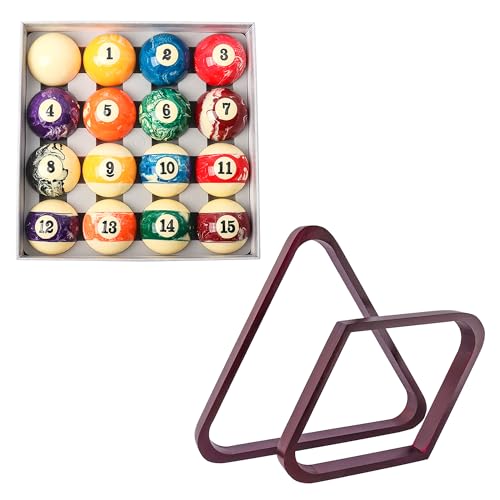 GSE Games & Sports Expert 8-Ball Triangle & 9-Ball Diamond Pool Ball Racks with 2-1/4" Standard Pool Balls, Billiard Balls and Racks Set, Pool Table Accessories (Several Colors Available) - color: Marble Style Balls, style: Mahogany Racks