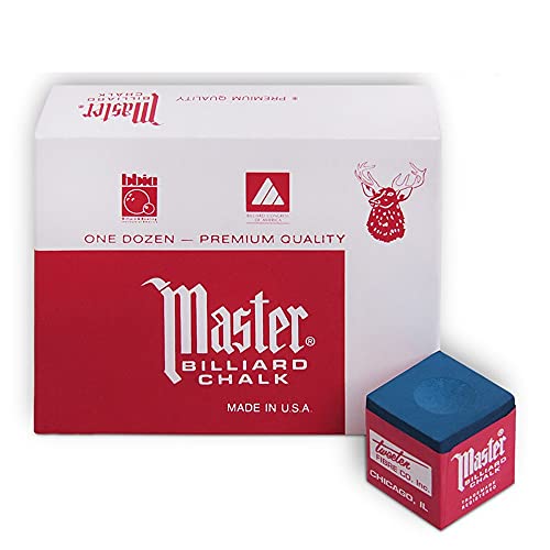 Master Billiard Pool Cue Chalk Premium Quality - 1 Dozen - Made in The USA + 2 pcs of Quality Billiard Pool Table Spots by Tweeten Fibre Co. - color: Blue