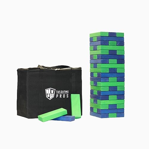 Tailgating Pros Giant Toppling Towers Wooden Blocks Game with Tote Jumbo Indoor Outdoor Yard & Backyard Lawn Game for Family & Adults, Portable Party & Team Building Fun - color: Navy/Kelly
