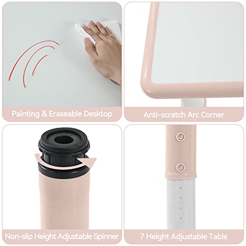 Kids Table and 4 Chairs Set with Graffiti Desktop,Toddler Furniture for Kids Ages 3-8,Children Study Desk, Dining Table, Height Adjustable Desk, Painting Desktop,Gift for Boys Girls (Pink) - color: Pink