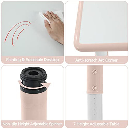 Kids Table and 4 Chairs Set with Graffiti Desktop,Toddler Furniture for Kids Ages 3-8,Children Study Desk, Dining Table, Height Adjustable Desk, Painting Desktop,Gift for Boys Girls (Pink) - color: Pink
