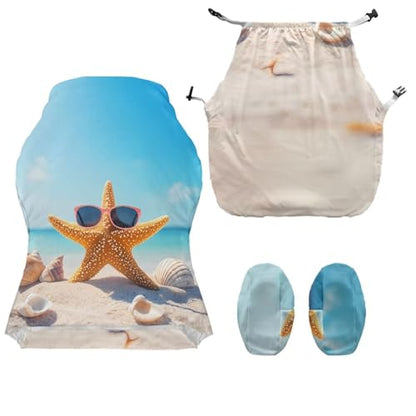 Cool Starfish Gaming Chair Covers Slipcovers 4Pcs with Armrest Cover Breathable Computer Gaming Chair Cover Stretchable Elastic Machine Washable of Computer Video Game Office Chairs Cover - color: Cool Starfish