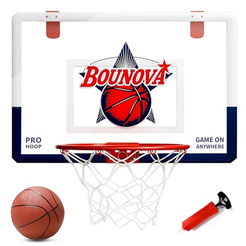 Bounova Indoor Over the Door Basketball Hoop, Large 20" x 13" Backboard, 12.6" Breakaway Rim Fits All Basketball Sizes, for Home Dorm Office