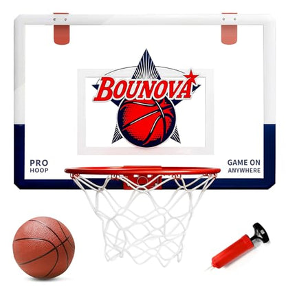Bounova Indoor Over the Door Basketball Hoop, Large 20" x 13" Backboard, 12.6" Breakaway Rim Fits All Basketball Sizes, for Home Dorm Office