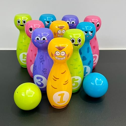 Bowling Set for Kids 2-5, Bowling pins for Kids, Indoor Activity Games, Birthday Gifts for Boys Girls 5-7 (Includes 10 Plastic Pins & 2 Balls)