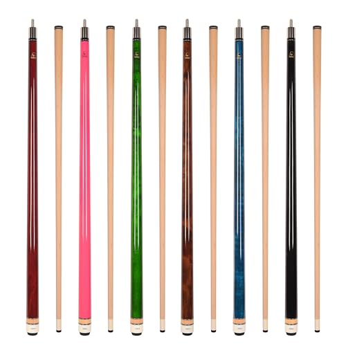 ASKA Set of Wrapless 2-Piece Billiard Pool Cue Sticks L3, 58" Hard Rock Canadian Maple, 13mm Hard Leather Tip, Mixed Weights and Colors - style: Set of 6 Sticks, with Pink