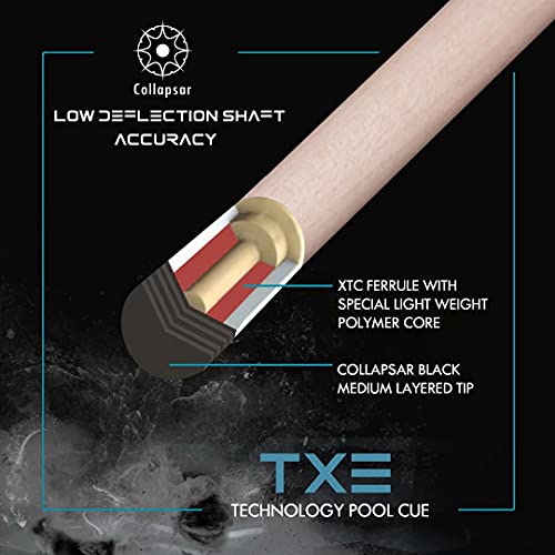 Collapsar Pool Cue with 1X1 Hard Case Low Deflection Technology Billiard Cue Stick Set - color: TXE60+Protector+Hard Case, size: 20 ounce