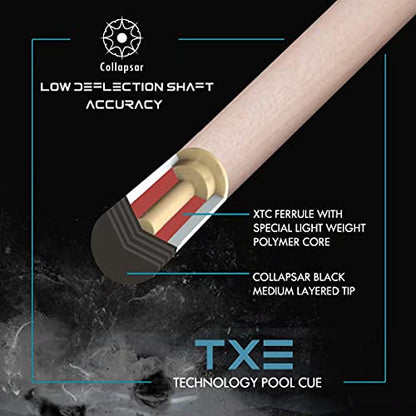 Collapsar Pool Cue with 1X1 Hard Case Low Deflection Technology Billiard Cue Stick Set - color: TXE60+Protector+Hard Case, size: 20 ounce