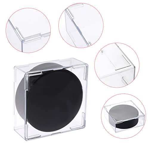 JUXYES Pack of 6 Plastic Clear Hockey Puck Display Case, Stackable Hockey Puck Holder Display Case Square Cube Transparent Hockey Puck Free Standing Display Cases