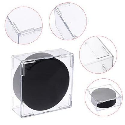 JUXYES Pack of 6 Plastic Clear Hockey Puck Display Case, Stackable Hockey Puck Holder Display Case Square Cube Transparent Hockey Puck Free Standing Display Cases