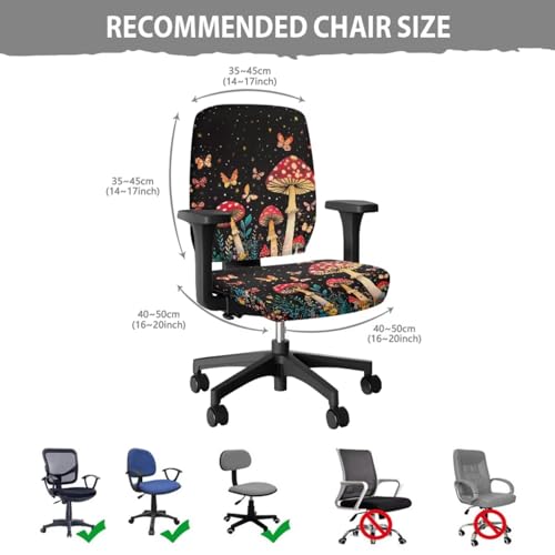 Butterfly Computer Chair Cover Desk Chair Arm Covers Mushroom Stretchy 4-Piece Set Whimsical Elastic Breathable Desk Chairs Covers Slipcovers for Home and Gaming Chairs - color: Mushroom Butterfly
