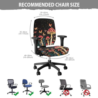 Butterfly Computer Chair Cover Desk Chair Arm Covers Mushroom Stretchy 4-Piece Set Whimsical Elastic Breathable Desk Chairs Covers Slipcovers for Home and Gaming Chairs - color: Mushroom Butterfly