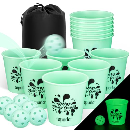 ropoda Giant Yard Pong,Yard Games with Durable Buckets and Balls - Choose Red Large, XL, or Green - Glow in the Dark, Outdoor Game with Carry Bag for the Beach,Lawn, Great Gift Choice for Families - color: Green Glow in Dark, size: Large