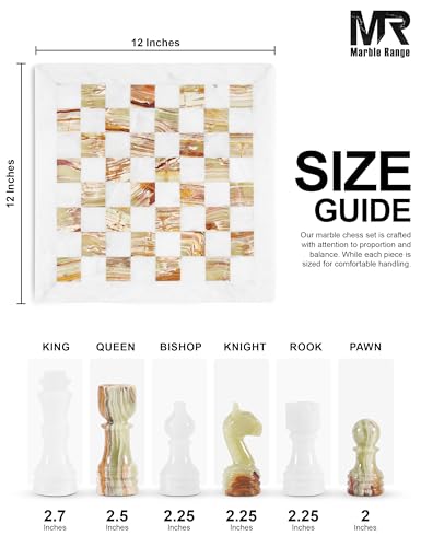 Marble Chess Set 12" Inches White and Green with Storage Box and 2 Extra Queen Handmade Classic Board Games for Adults, Luxury Marble Chess Board & Chess Pieces for Gifts - color: White & Green Onyx