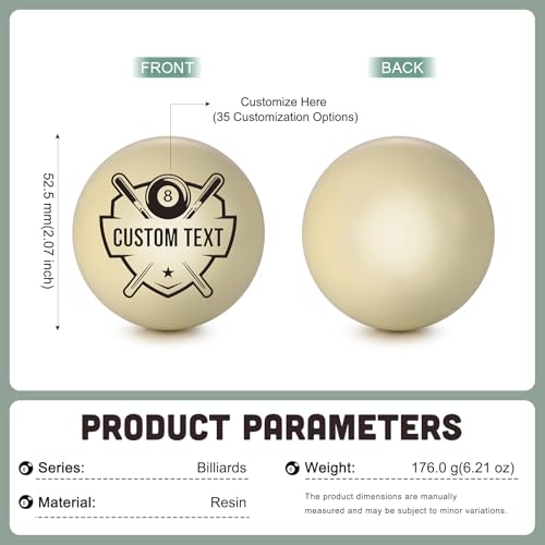 Personalized Cue Ball, Billiards Cue Ball – Customized Pool Ball,Custom Pool Table Accessory,Gift for Dad Husband Billiards Player, Father's Day Wedding Birthday - color: Customize One Side