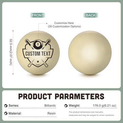 Personalized Cue Ball, Billiards Cue Ball – Customized Pool Ball,Custom Pool Table Accessory,Gift for Dad Husband Billiards Player, Father's Day Wedding Birthday - color: Customize One Side