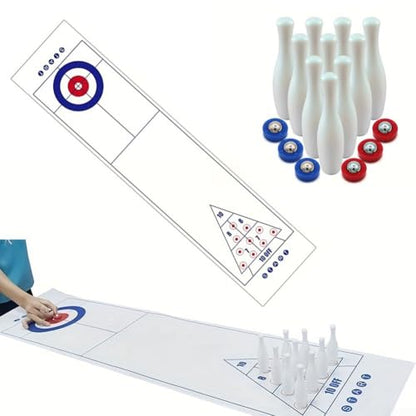 Shuffleboard Bowling Game Set with Curling Mats Tabletop Indoor Board Game for Family Fun and Party Entertainment Plastic and Steel Smooth Rolling Pucks