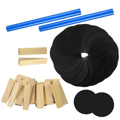 Soulchen 50 Pcs Pool Table Leveling Kit 28 Wooden Wedges 20 Rubber Shims 2 Blue Wax Sticks Billiard Table Installation Shim Set for Leveling, Recovery, Easy Assembly Accessories