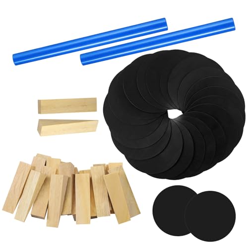 Soulchen 50 Pcs Pool Table Leveling Kit 28 Wooden Wedges 20 Rubber Shims 2 Blue Wax Sticks Billiard Table Installation Shim Set for Leveling, Recovery, Easy Assembly Accessories