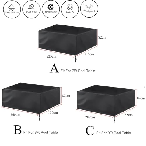 1pc 7ft 8ft 9ft Billiard Table Cover Waterproof Dustproof Resistant Snooker Protector With Locking rope(Black,225x116x82cm) - color: Black, size: 225x116x82cm