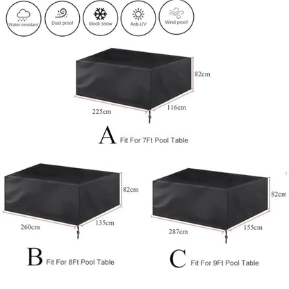 1pc 7ft 8ft 9ft Billiard Table Cover Waterproof Dustproof Resistant Snooker Protector With Locking rope(Silver,260x135x82cm) - color: Silver, size: 260x135x82cm