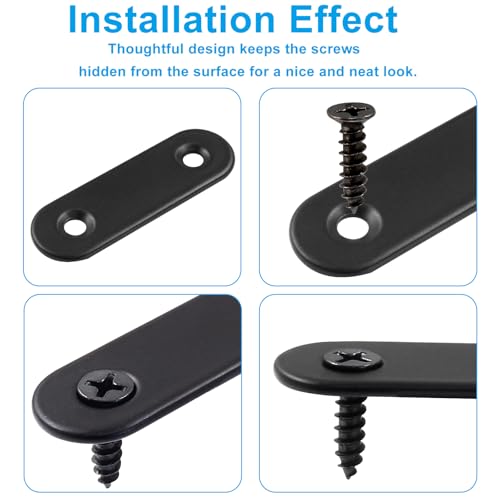 12 Pcs 2 Inch Straight Bracket, Stainless Steel Flat Mending Brace, Black Connector Plate with Mounting Screws & Screwdriver for Furniture Repair, Fixing - size: Black, 2" x 0.6"