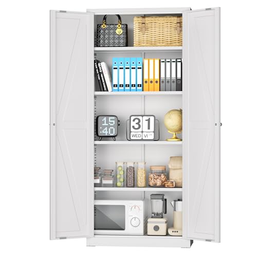 INTERGRAET 63" H Pantry Cabinet, Kitchen Pantry Storage Cabinets with 2 Doors and 4 Shelves, White Metal Storage Cabinet,Cupboard for Home,Kitchen,Living Room - color: White, size: 63"H Cabinet