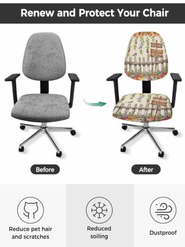 Savannan Office Chair Cover, Fall Maple Leaf Thanksgiving Pumpkin Protective Stretch Elastic Universal Cover for Desk Task Chair,Computer Rotating Chair 1 Pcs Farm Fence Retro Linen