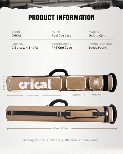 CRICAL Pool Cue Case 2x4 Hard Pool Stick Case Holds 2 Butts and 4 Shafts for Adults Billiard Cue Case with Soft Shoulder Straps - color: Yellow
