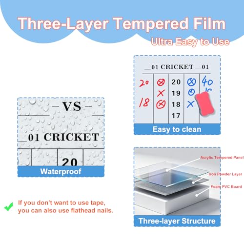 Hard Board Dry Erase Dart Scoreboard with Tempered Protective Film, 7.87x13.78 Inch Cricket & 01 Game Scoring Board with Markers & Eraser for Home, Game Room, Bar and Outdoor Use