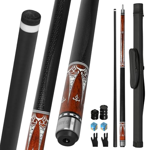 Carbon Fiber Pool Cue Stick 20-21 oz, Professional 13mm Rainbow Tip, 3/8 * 8 Joint, Includes Cue Case, Joint Protectors, Cue Chalks and Gloves - color: CQ-BROWN-20