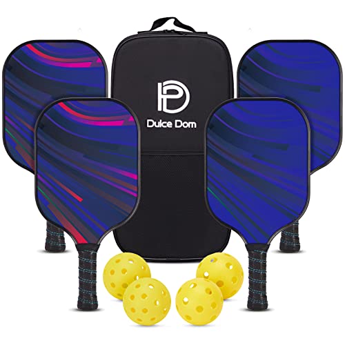 Dulce DOM Pickleball Paddles Set of 2/4 - USAPA Approved, 4 Indoor Outdoor Pickleball Balls, Fiberglass Surface Paddle Racket with Cover Bag, Ideal Training Equipment Gift for Men & Women - color: Dark Purple*4