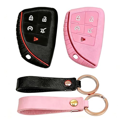Silicone Key Fob Cover 2 Pack, Key Protector - 360° Key Protection Case for Chevrolet 2020-2026 Trailblazer/Equinox/Malibu, Anti-Scratch Silicone Key Cover (Black/Pink) - color: Black/Pink