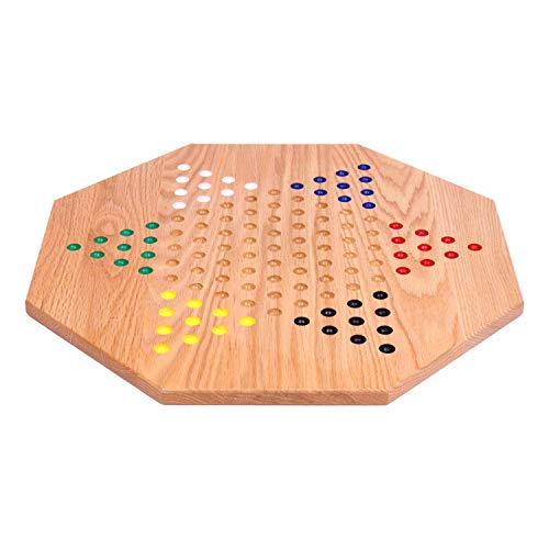 Oak Wooden Chinese Checkers Board Game Set, Hand-Painted, 19" Wide