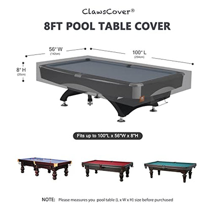 Pool Table Cover 8 feet,Heavy Duty 600D Canvas with Vinyl,with Fixed Buckle | 8 foot Billiard Table Covers,Tear-Resistant Scratch-proof,Waterproof Dust proof, Pooltable Cover-100Lx56Wx8H Inch