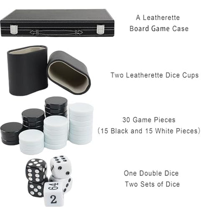 Backgammon Sets for Adults, 15" Backgammon Set Leather Large, Travel Backgammon Board Games - Classic Board Game (Grey Inner Lining) - color: Grey