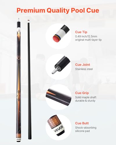VEVOR Pool Cue, Pool Stick, 58 inch Billiard Pools Cue Stick with Multi-Layer Tip & ABS Connection Ring, Cues Sticks for Professional Pool Table, Bar, Home, Office - style: 1 Piece Pool Stick
