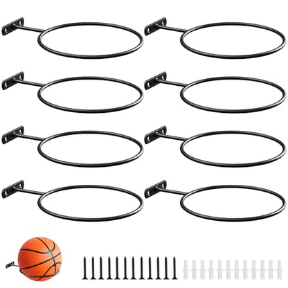 Mounted Ball Wall Storage Display Universal Ball Rack Metal Black Rack Holder Space Saver for Basketball Football Volleyball Soccer Storage Display - size: 8 Pack/6in