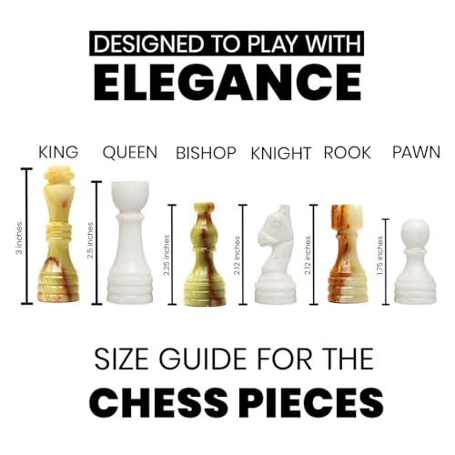 Handcrafted Premium Marble Chess Pieces Set – Elegant 32-Piece Replacement for 12-15 Inch Chess Boards Storage Box (White and Green) - color: White and Green