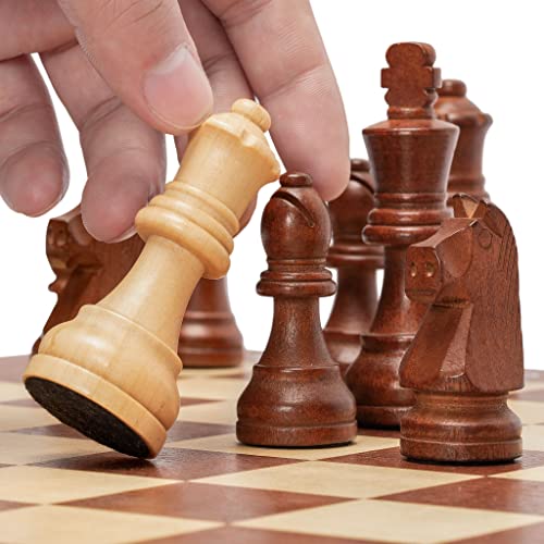 Husaria Staunton Tournament No. 4 Chessmen with 2 Extra Queens and Wooden Box, 3-inch Kings - color: Brown