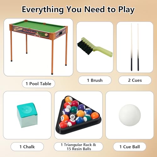 RAYKEEP 32" Mini Pool Table, 2-in-1 Tabletop Billiard Table with Removable Legs for Kids & Adults, Portable Pool Game Set w/Cues & Balls for Living Room, Game Room